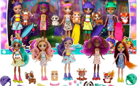 Zestaw lalek Enchantimals z imionami: Fawn, Bree, Patter, Felicity, Sage, Danessa, Tamika, Saffi.