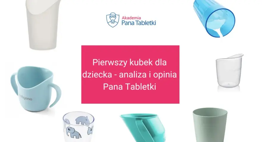 Różne rodzaje kubeczków do nauki picia dla dzieci, w tym z uchwytami i z motywem słoni.